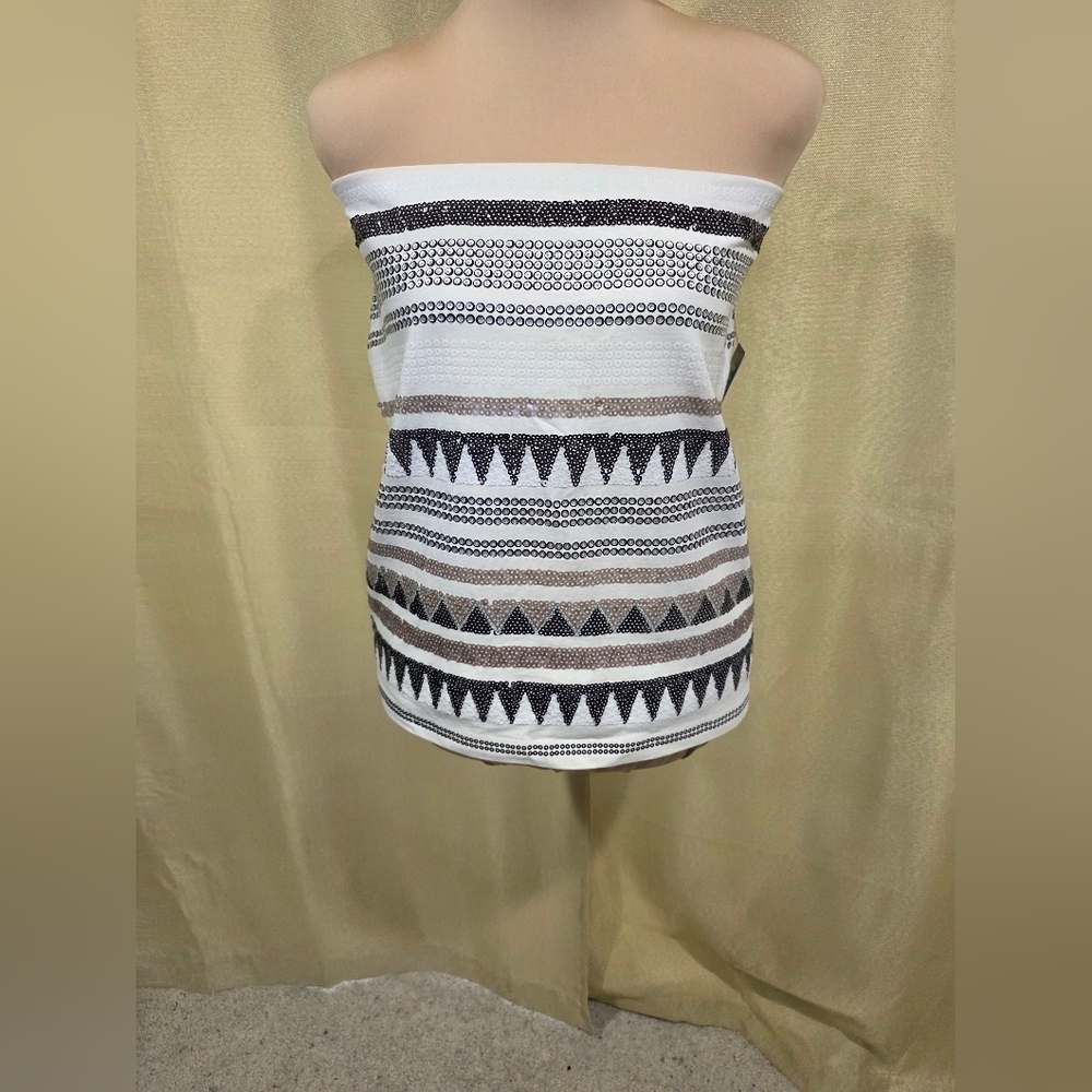 Express Elegant White Strapless Top Sequence Embellisments Size XL.